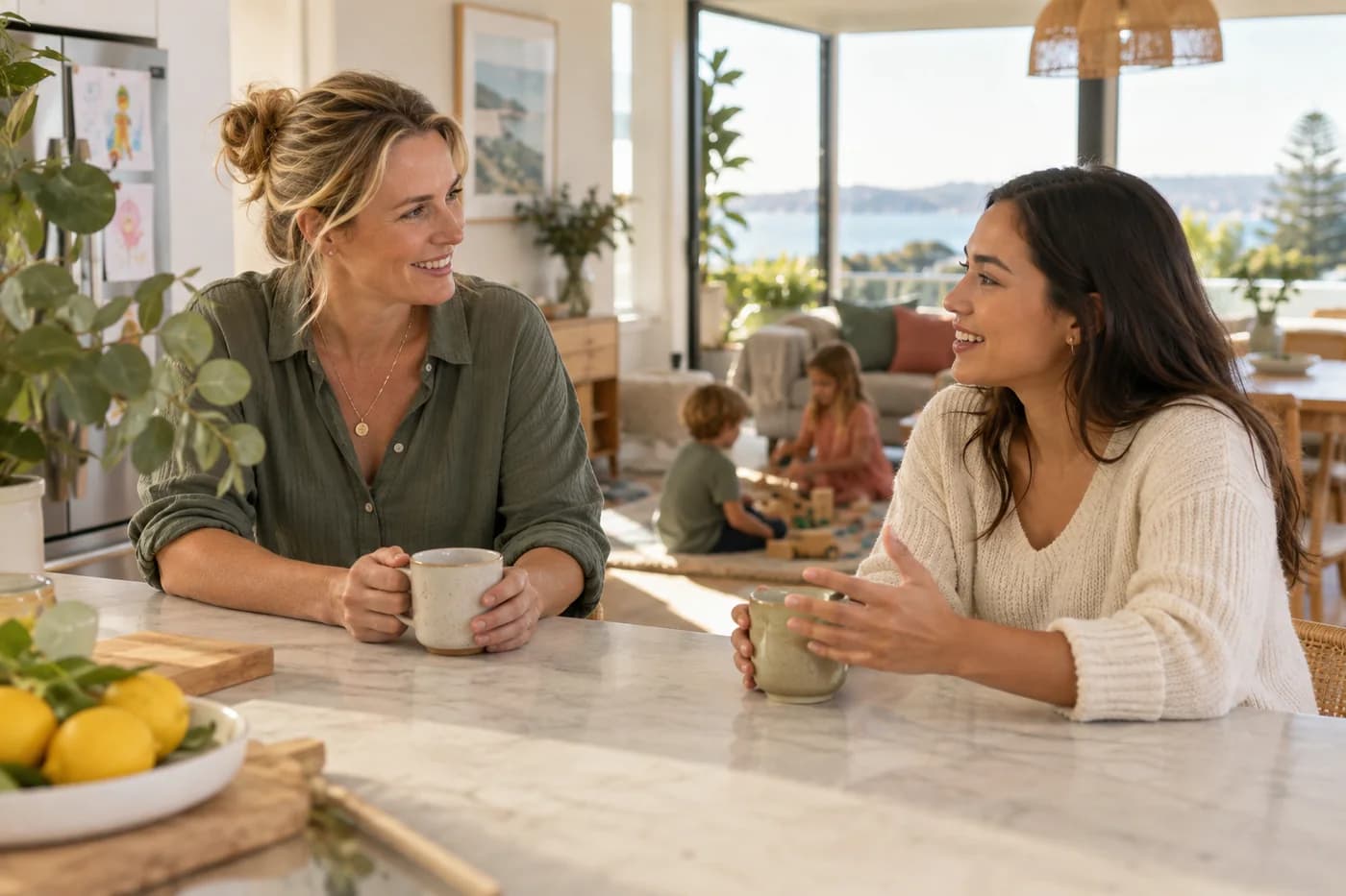 A host parent and au pair talking together at home